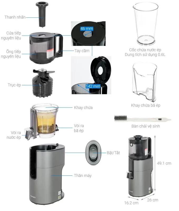 Cận cảnh cấu tạo trục ép đa năng All-in-one của máy ép chậm Hurom H400, đơn giản và dễ vệ sinh