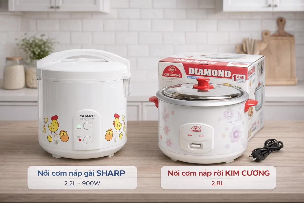 so sánh nồi cơm nắp gài và nắp rời