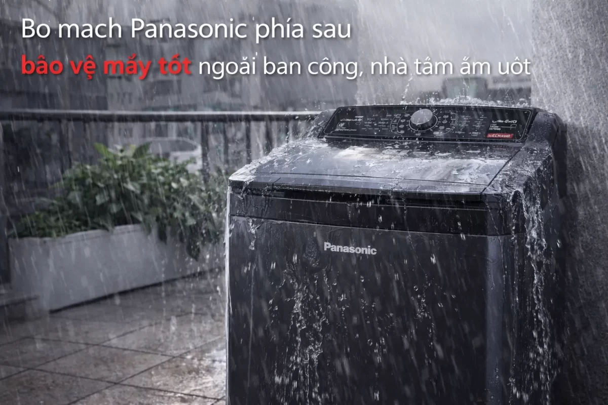 Thiết kế đưa bo mạch ra phía sau của Panasonic giúp máy sinh tồn cực tốt khi đặt ngoài ban công hay nhà tắm hay bị tạt nước