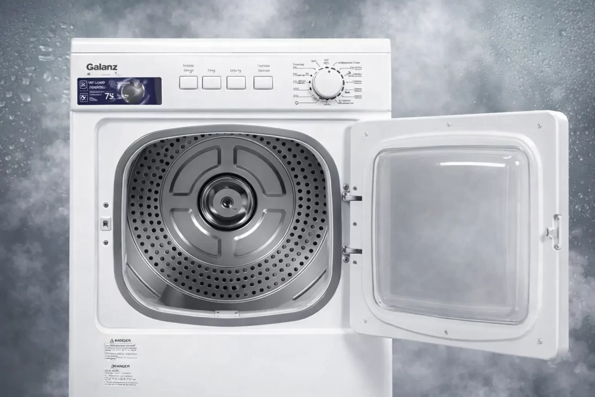 Cấu trúc lồng sấy và bảng điều khiển cơ học của Galanz tập trung tối đa vào độ bền, loại bỏ các chi tiết điện tử rườm rà dễ hỏng hóc trong môi trường độ ẩm cao.