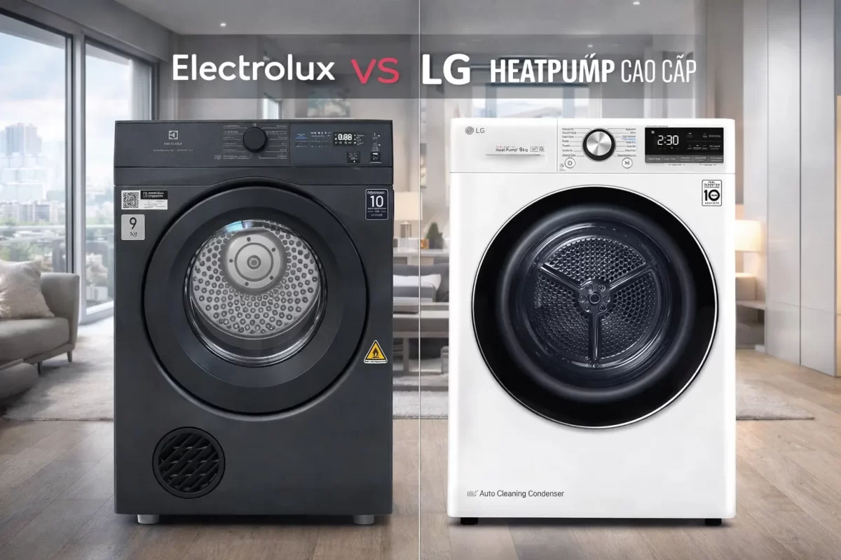 So sánh máy sấy Electrolux và LG Heatpump cao cấp trong không gian chung cư sang trọng