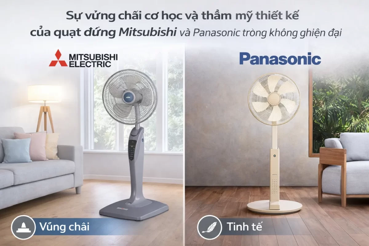 Tham chiếu không gian: Thiết kế chân đế đối trọng nặng của Mitsubishi mang lại độ ổn định vật lý cao, trong khi Panasonic hướng tới cấu trúc thẩm mỹ mỏng gọn, phù hợp với các kiến trúc nội thất tối giản