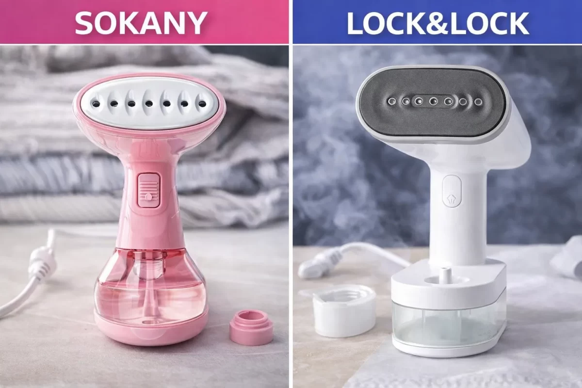 Sự khác biệt trong thiết kế: Lock&Lock (phải) chú trọng vào chất liệu nhựa nhám cao cấp, trong khi Sokany (trái) tập trung vào bình chứa nước dung tích lớn