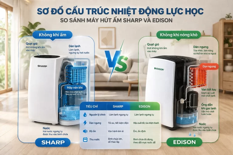 So Sánh Máy Hút Ẩm Sharp Và Edison: Giải Phẫu Nhiệt Động Lực Học Mùa Nồm