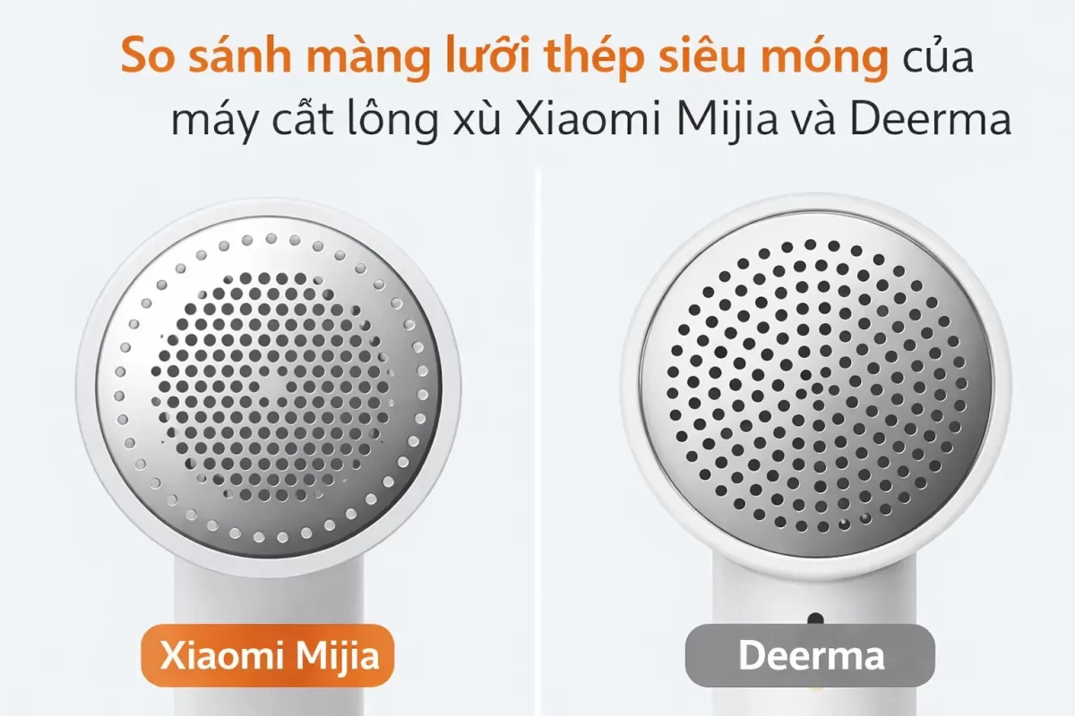 Cận cảnh cơ khí vi mô: Màng thép tổ ong siêu mỏng 0.35mm của Xiaomi (trái) mang lại nhát cắt sát gốc mà không làm tổn thương bề mặt len đắt tiền